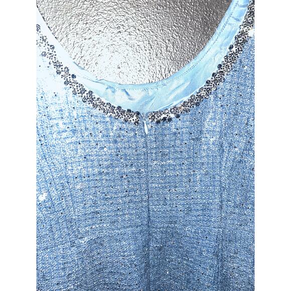 Self-Portrait Cocktail Wedding Prom Powder Blue Tweed Sequin Beaded Mini Dress - Picture 9 of 11